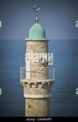 Minarett, Al Bahr Moschee, Jaffa, Tel Aviv, Israel Stockfoto