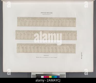 Pptolemäer Ptol III Euergetes i Theben (Theben)- Karnak, Fries am Propylon des Chons (Khonsu)-Tempels Pptolemäer. Ptol. III Euergetes I. Theben [Theben]: Karnak, Fries am Propylon des Chons [Khonsu]-Tempels.; Pptolemäer. Ptol. III Euergetes I. Theben [Theben]: Karnak, Fries am Propylon des Chons [Khonsu]-Tempels. Stockfoto