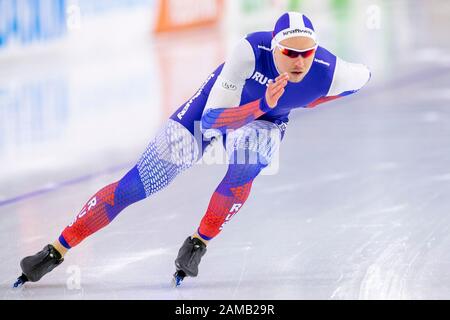 Heerenveen, Niederlande. Januar 2020. Heerenveen, Thialf Eisstadion, 12-01-2020, Saison 2019/2020, European Single Distanzen Meisterschaften. 1000m Männer, Pavel Kulizhnikow während des Spiels EC Single Distances 12-02-2020 Credit: Pro Shots/Alamy Live News Stockfoto