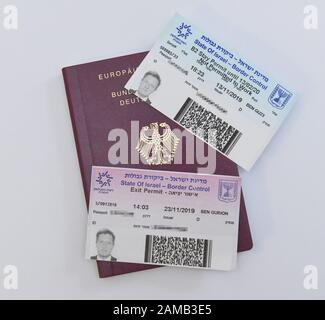 Deutscher Reisepass mit Visum für Israel Stockfoto