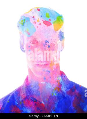 Paintographie. Portrait kombiniert mit einem Gemälde Stockfoto