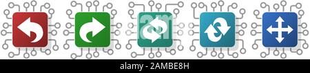 Symbole mit Pfeil, rechts, daneben und Richtung für Webdesign und mobile Anwendungen, cpu, Chipkonzept Vektordarstellung Stock Vektor