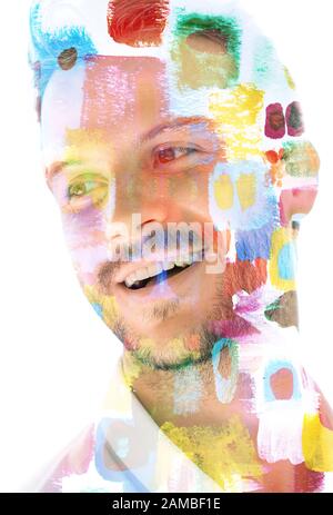 Paintography. Abstrakte Malerei mit einem Porträt kombiniert Stockfoto