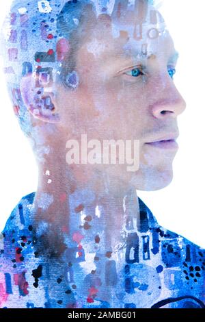 Paintography. Abstrakte Malerei mit einem Porträt kombiniert Stockfoto