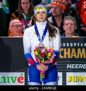 Heerenveen, Niederlande. Januar 2020. Heerenveen, Thialf Eisstadion, 12-01-2020, Saison 2019/2020, European Single Distanzen Meisterschaften. 1000m Damen, Jekaterina Shikhova während des Spiels EC Single Distances 12-02-2020 Credit: Pro Shots/Alamy Live News Stockfoto