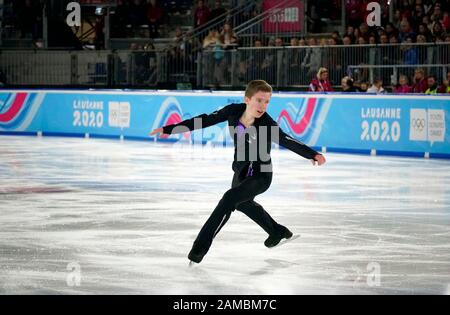 Die Olympischen Jugendspiele Lausanne 2020 2. Platz Mozalev Andrei RUS - Freischuhwettbewerb bei den Olympischen Jugendspielen Lausanne 2020 in der Schweiz am 12. Januar 2020 im Schlittschuhgebiet von Lausanne. Credit: AlfredSS/Alamy Live News Stockfoto