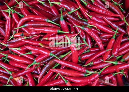 Rote Paprika im Dong Ba Market von Hue City, Vietnam Stockfoto