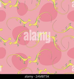 Nahtloses Muster einer niedlichen Echse im Cartoon-Stil auf farbenfrohem Hintergrund Stock Vektor