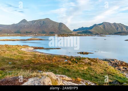Landschaft auf den Lofoten in der Nähe von Gravedal, Norwegen Stockfoto