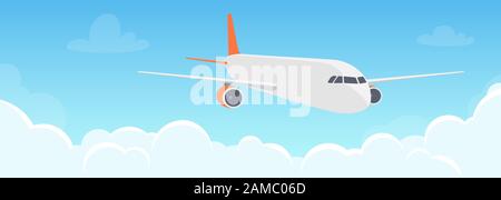 Fliegende Flugzeug über den Wolken. Flugzeuge am Himmel. Travel Concept Illustration für Werbung Fluggesellschaft, Website für Flugtickets, Reisen Alter zu suchen Stock Vektor