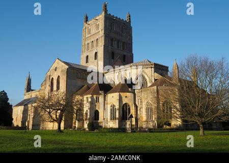 Ein Blick auf Tewkesbury Abbey in Gloucestershire England Großbritannien Stockfoto