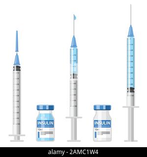 Insulinspritze und Durchstechflasche mit Diabetes Stock Vektor