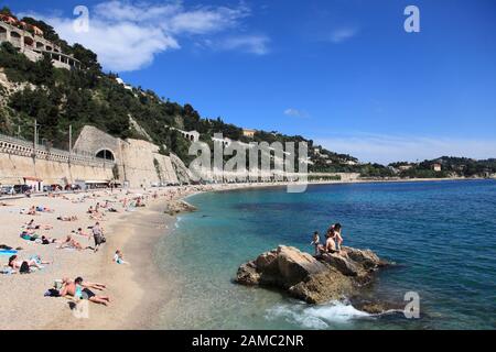 Strand, Villefranche sur Mer, Cote d'Azur, französische Riviera, Alpen Maritimes, Provence, Frankreich, Europa Stockfoto