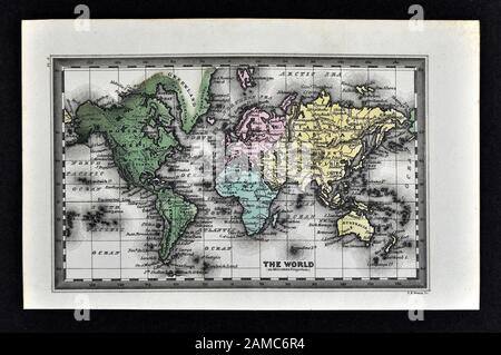 1834 Carey Weltkarte auf der Projektion des Mercator Stockfoto