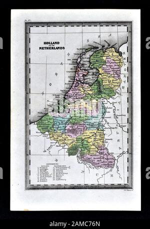 1834 Carey Karte der Niederlande, Holland, Belgien und Luxemburg Stockfoto