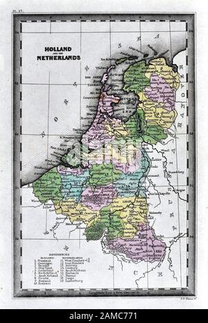 1834 Carey Karte der Niederlande, Holland, Belgien und Luxemburg Stockfoto