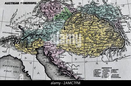 1834 Carey Karte von Österreich Ungarn reich Wien Budapest Europa Stockfoto