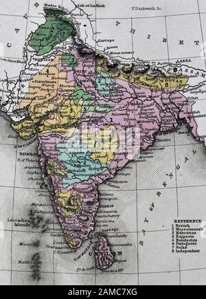 1834 Carey Karte Indien Bombay Calcutta Delhi Madras Sri Lanka Goa Nepal Tibet Stockfoto
