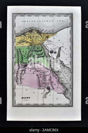 1834 Carey Karte von Ägypten, Kairo Alexandria Memphis Ruinen Pyramiden Stockfoto