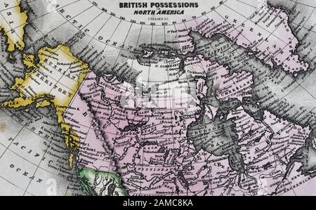 1834 Carey Karte der britischen Besitzungen in Nordamerika Kanada und die Russische Alaska Gebiet Stockfoto