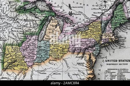 1834 Carey Karte Usa Nordosten und Mittleren Westen der Staaten einschließlich Maine Massachusetts, Connecticut, Pennsylvania, Ohio, Indiana, Illinois, Missouri Michigan New York Stockfoto