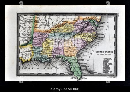 1834 Carey Karte Vereinigte Staaten von Amerika Südstaaten einschließlich Virginia Alabama Georgia Louisiana Mississippi Arkansas, Tennessee Kentucky North und South Carolina Stockfoto