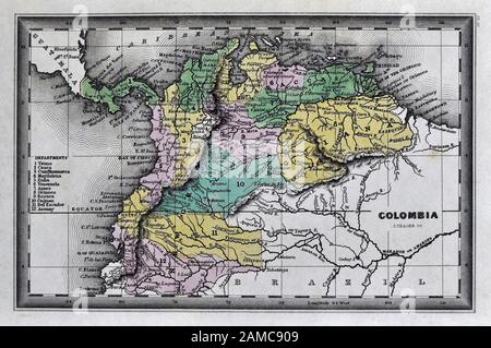 1834 Carey Map Südamerika Stockfoto