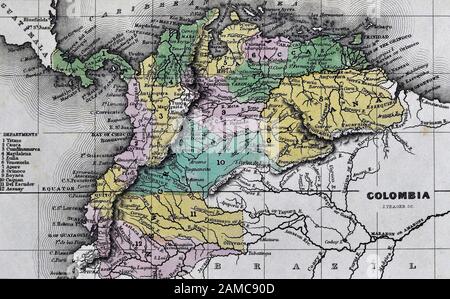 1834 Carey Map Südamerika Stockfoto