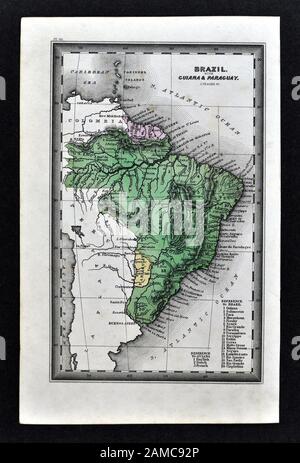 1834 Carey Karte von Brasilien Paraguay Uruguay und Guyana Südamerika einschließlich Rio de Janeiero und den Urwald des Amazonas Stockfoto