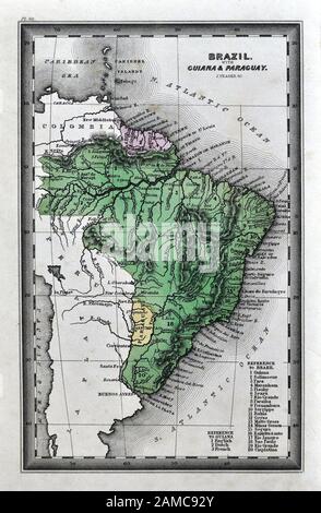 1834 Carey Karte von Brasilien Paraguay Uruguay und Guyana Südamerika einschließlich Rio de Janeiero und den Urwald des Amazonas Stockfoto