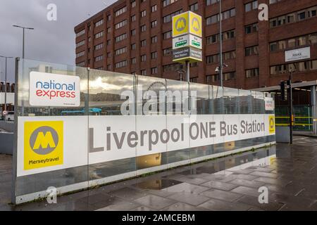 Liverpool One Bus Station Schild, Canning Place, Liverpool Stockfoto