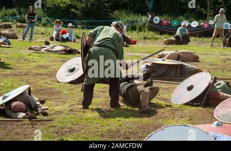 Anglo Saxon Battlefield Re-Enactment-Szene Stockfoto