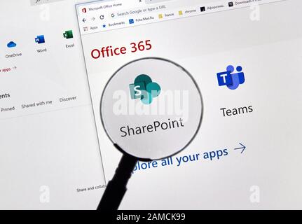 Montreal, KANADA - 28. FEBRUAR 2019: Office 365 ist der Markenname, den Microsoft für eine Gruppe von Abonnements verwendet, die Produktivitätssoftware und bereitstellen Stockfoto