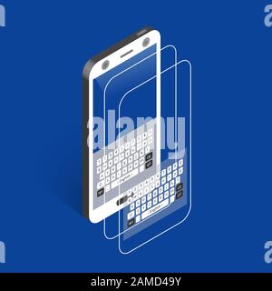 Weißes isometrisches Smartphone mit Tastatur, Ansicht rechts Stock Vektor