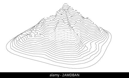 Kurve Linien in Form eines Teils einer Bergkette. Vector Illustration ist aus 3D-rendering abgeleitet. Schwarze Linien auf weißem Hintergrund Stock Vektor