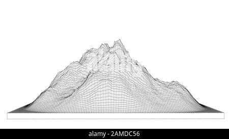 Kurve Linien in Form eines Teils einer Bergkette. Vector Illustration ist aus 3D-rendering abgeleitet. Schwarze Linien auf weißem Hintergrund Stock Vektor