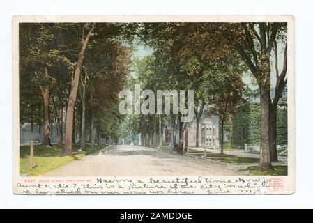 State Street, Portland, Me Postcard-Seriennummer: 8427 Letzte Serie mit dem Abdruck der Detroit Photographic Company; State Street, Portland, Me. Stockfoto