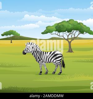 Cartoon-Zebra steht in der Savanne Stock Vektor