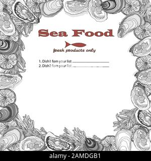 Gekochte Meeresfrüchte auf der Draufsicht. Vektorgrafiken für Meeresfrüchte. Logo Design. Stock Vektor