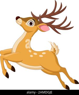 Cartoon lustige Rehe, die isoliert auf weißem Hintergrund springen Stock Vektor