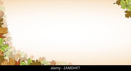 Vektordarstellung der Herbstzusammensetzung. Rahmen aus farbvollen getrockneten Blättern. Herbst, Herbstkonzept.Draufsicht, flaches Lay. Stock Vektor