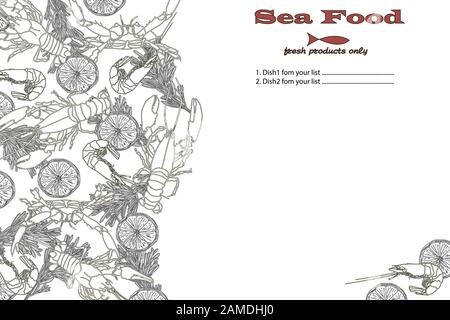 Gekochte Meeresfrüchte auf der Draufsicht. Vektorgrafiken für Meeresfrüchte. Logo Design. Stock Vektor
