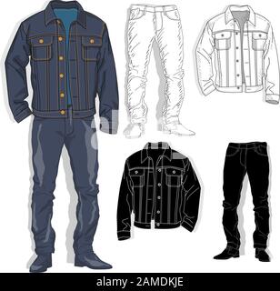 Jeansbekleidung auf weißem Hintergrund isoliert. Vektorgrafiken. Stock Vektor