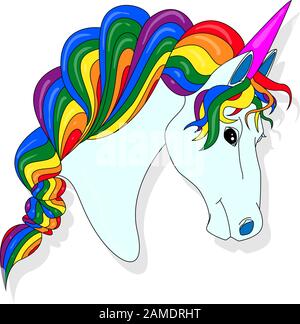 Unicorn-Kopf-Abbildung isoliert auf weißem Hintergrund. Vektorgrafiken. Farbseite. Stock Vektor