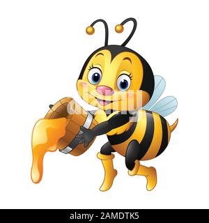 Cartoon bee Holding Honig Eimer Stock Vektor