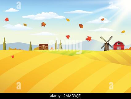 Bauernhof Landschaft im Herbst Stock Vektor