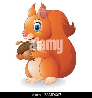 Cartoon lustig Eichhörnchen holding Acorn Stock Vektor