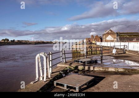 Blick auf den Fluss Great Ouse in Purfleet Quay Kings Lynn, Norfolk, Großbritannien Stockfoto