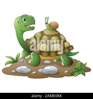 Cartoon lustige Schildkröte mit Schnecke Stock Vektor