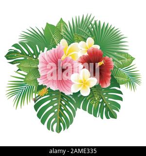 Hübsche tropische Blumen und Blätter Stock Vektor